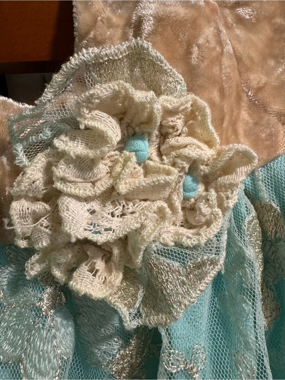 Isobella & Chloe Teal and Gold Lace Infant Sleep Sack with Velvet Accents